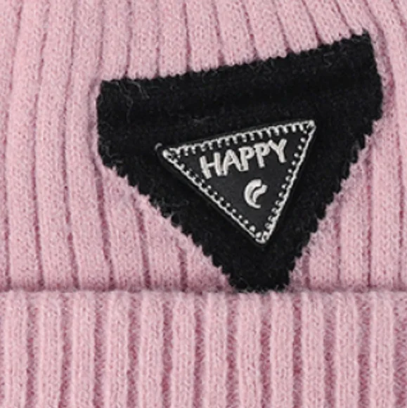 HAPPY Beanie Color Contrast Hat Ribbed Knit Minimalist Warm Toboggan Skull Cap - Picture 8 of 13